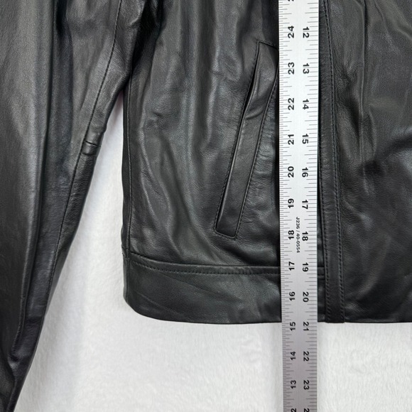 Michael Kors Black Leather Moto Jacket Womens‎ Size M Asymmetrical Zip - Picture 3 of 14